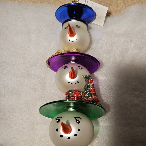 RARE CHRISTOPHER RADKO TRIPLE SCOOP SNOWMAN BLOWN GLASS CHRISTMAS ORNAMENT - Picture 1 of 16